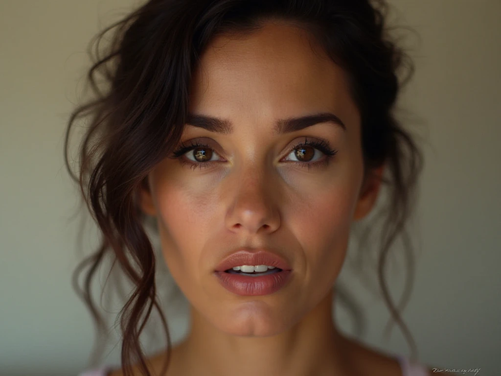 sexy, (realistic photo: 1.4), (hyper realistic: 1.4), (realistic: 1.3), (softer lighting: 1.05), (increase the quality of cinematic lighting: 0.9), 32K, 1 girl, 22 years, Itallian, big boobs, realistic lighting, backlight, light on face, ray trace, (bright light: 1.2), (increase quality: 1.4), (skin with real texture of better quality: 1.4), smiling, happy, finely detailed green eyes, finely detailed face, hour-glass body, pale skin,  long Brown curly hair, finely quality eyes, (joy, flush, smile, happiness), close-up of the smile face, (Increase body line mood: 1.1), (Increase skin texture beauty: 1.1) (a-bit wet and  black lace ), (cold colors), damp, reflections, bedroom background (masterpiece) (perfect proportion)(realistic photo)(best quality) (detailed) photographed on a Canon EOS R5, 50mm lens,  F/2.8, HDR, (8k), no water mark