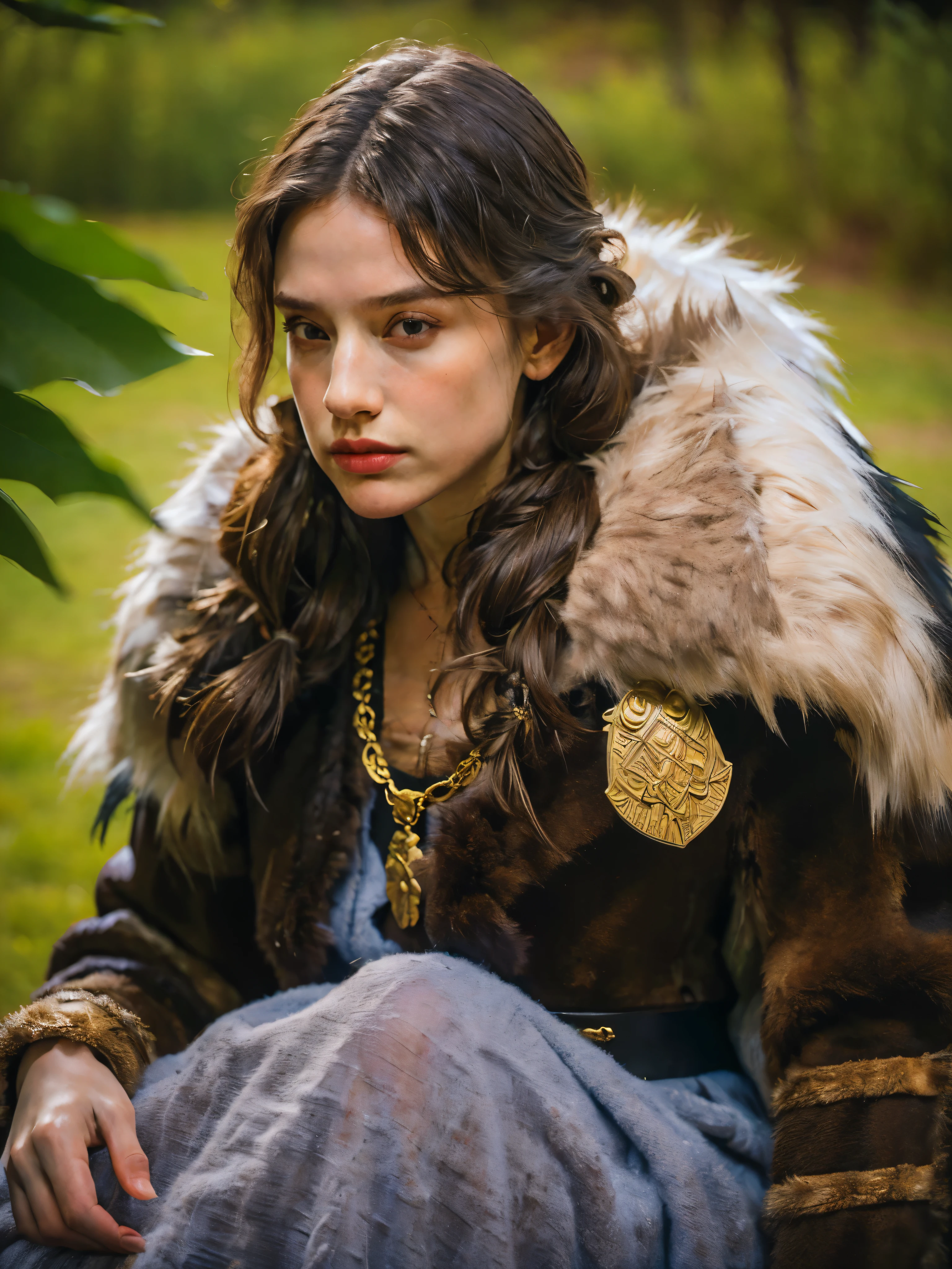 (masterpiece:1.2, photorealistic, photo-realistic:1.37, best detail, award winning, 4k, 8k), highres, high resolution, hyper realistic, 1girl, young, ((portrait: 1.3)), a viking marauder, wearing fur clothes, vikar, facepaint, battle axe, oil painting, (depth of field:1.3), (sharpness:1.3)