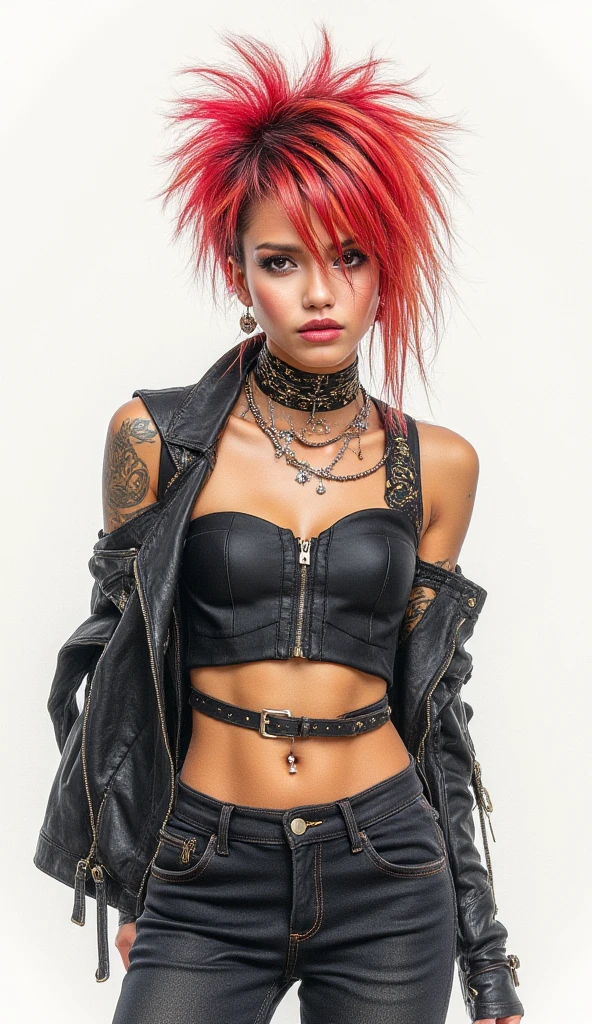 photorealistic:1.2, close up, a rock girl in very tight shorts, portrait, full body shot, avant-garde  clothing, dark lipstick, with short spiky violet hair, slim athletic body, confident expression, punk style,   art, playboy,  atmosphere, provocative pose, dynamic lighting, vibrant colors, ARRI ALEXA 65, 50mm lens