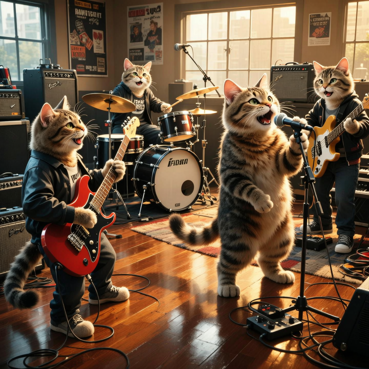 Pop Cat Instruments (masterpiece, best quality, ultra detailed, cinematic lighting - SeaArt AI