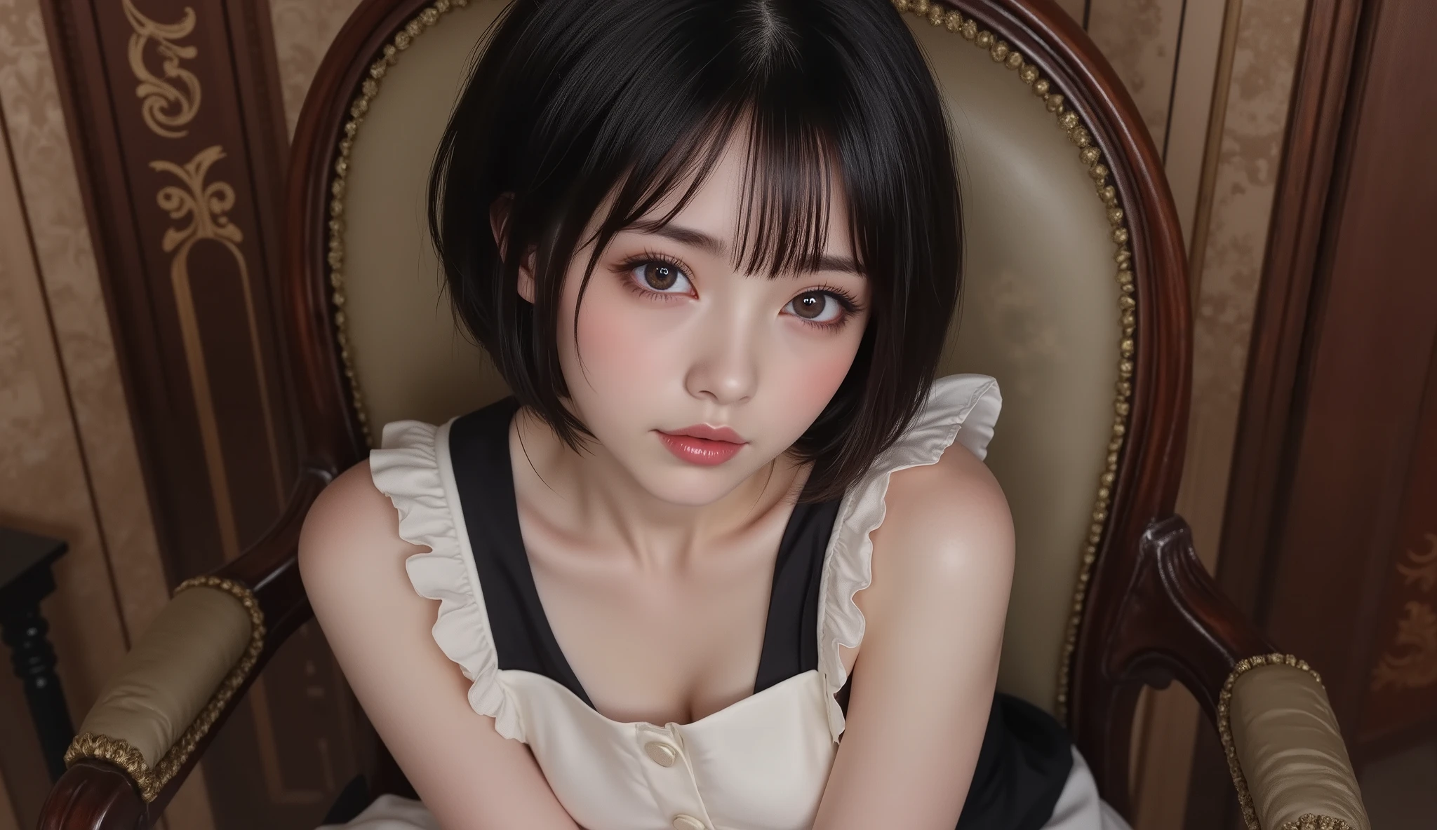(Masterpiece:1.3), (8K, Photorealistic, RAW photo, Best quality: 1.4), (1girll), Beautiful face, (Realistic face), (Black hair, Short hair:1.3)，Sheep horns, ，Nice hairstyle，photorealistic eye，Nice detail eyes，（Realistic skin），Beautiful skins，（Sweaters），absurd res，enticing，超高分辨率，Ultra photo realsisim，The is very detailed，the golden ratio
