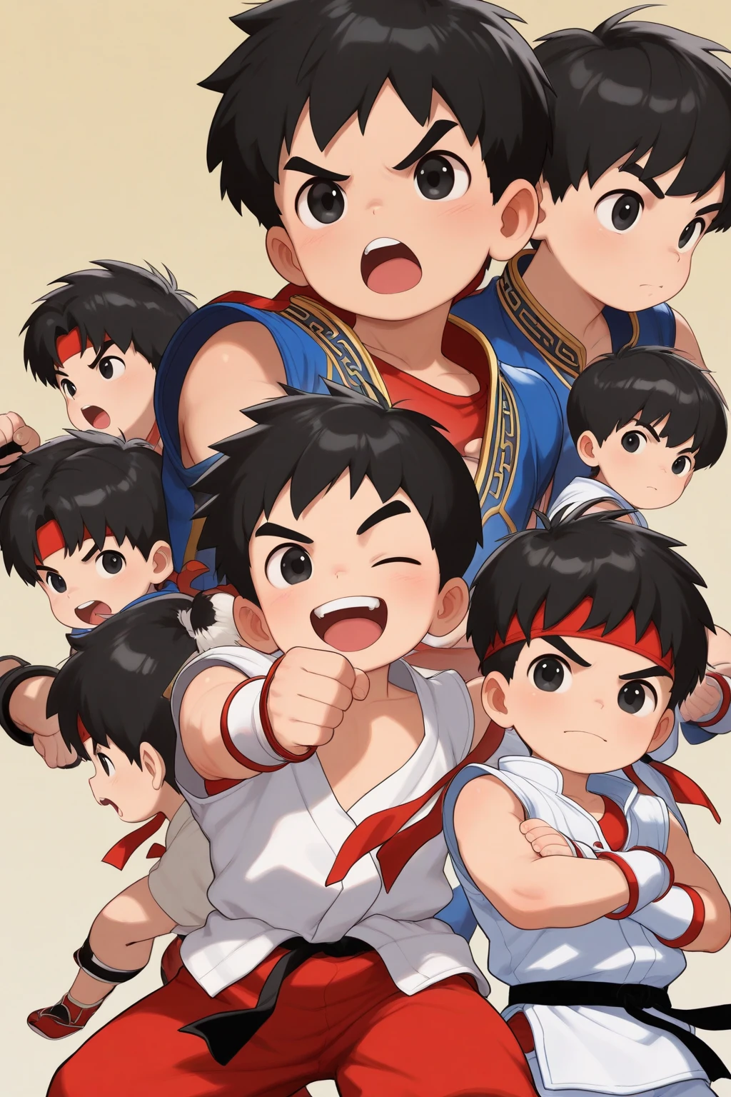 Five boys, wrestling, sweaty, cheeks flushed, angry, white sunscreen running down their faces, fighting at school,