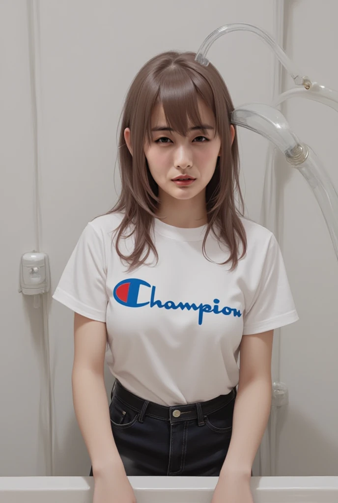 RGShiki, short hair, glasses, skirt,  super powerful, pink eyes, midriff, riding boots, white socks, toned arms, toned abs, tall and sexy, powerful, superb face, perfect body, tall, happy, smug, large chest, choker collar, 20yo, toned abs, evil smirk