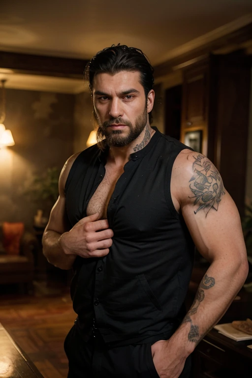 Um homem preto gordinho preenchido de tatuagens escritas dr marcio  com o rosto redondo cabelo ondulado com cabelo social na 1