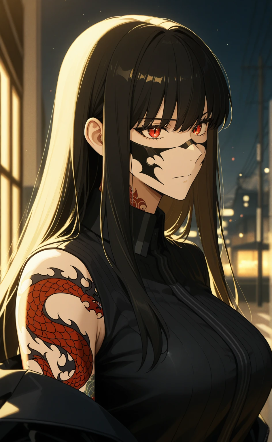 {-erro_de_anatomia:1.0} estilo anime, Masterpiece, absurdities, Orochimaru\(Naruto\), 1girl Solo, Mature woman, Oversized shirt with broad shoulders, Perfect composition, Detailed lips, large breasts, Beautiful face, body proportion, Blush, Long black hair, ( black hair), yellow eyes, Soft gauze, Super realistic, Detailed, photo shoot, Realistic faces and bodies, masterpiece, best quality, best (snake eyes) illustration, hyper detailed, 1 girl, solo, glamorous, blushing, whole body, angry face, on attack