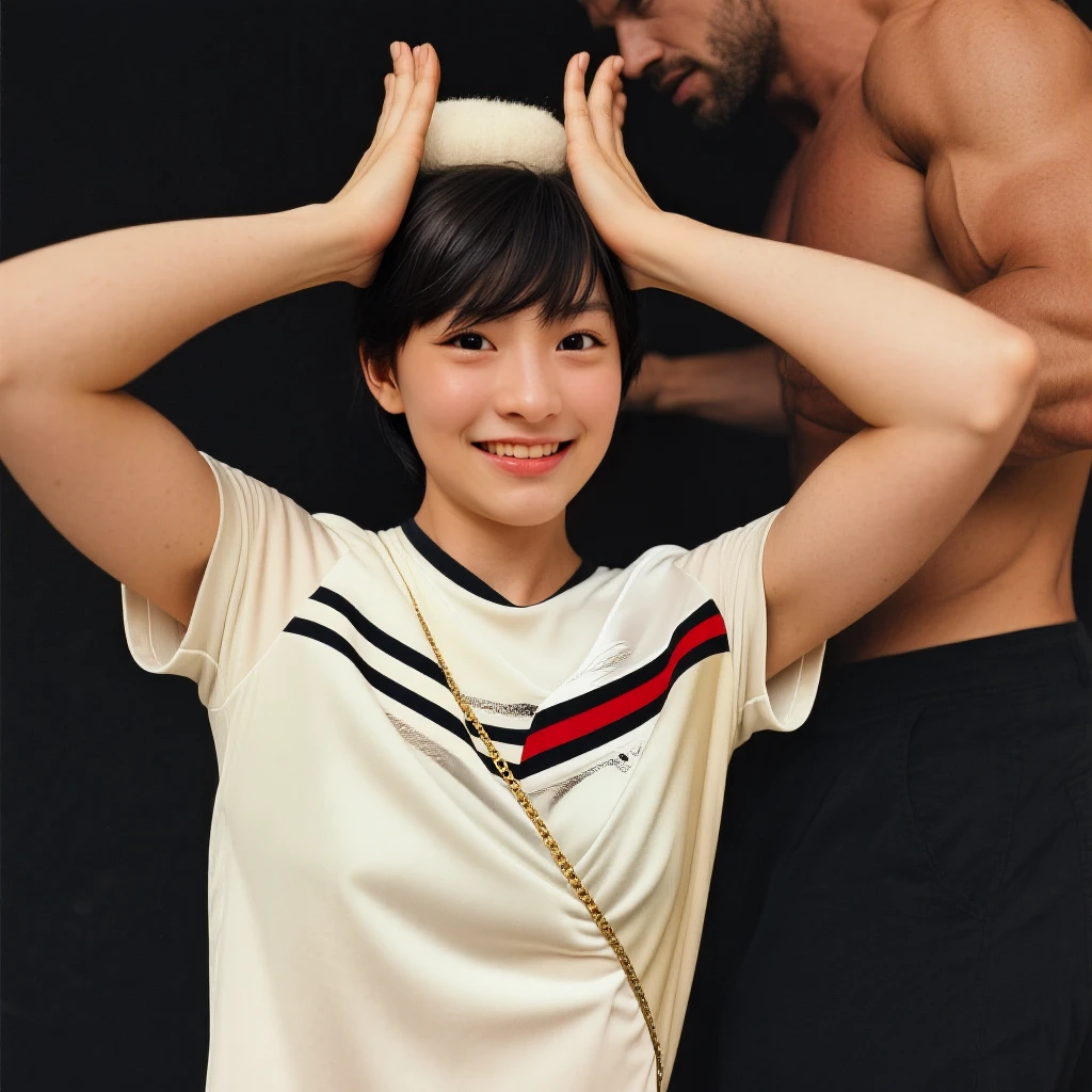 Boy lifts his shirt with mouth