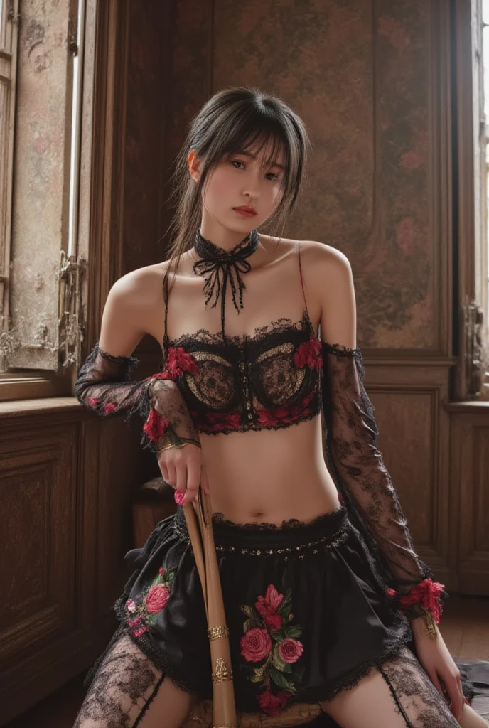 highest quality、8k、masterpiece：1.3、Gothic Punk、The inner color is red、Black-haired、hair ornaments、beautiful girl、creative、Dark Fantasy Style、Neogoth、Goth Fashion：1.2、High resolution、masterpiece、highest quality、頭w:1.3、((Hasselblad Photos))、Fine skin、Sharp focus、(Cinema Lighting)、Realistic textured hair