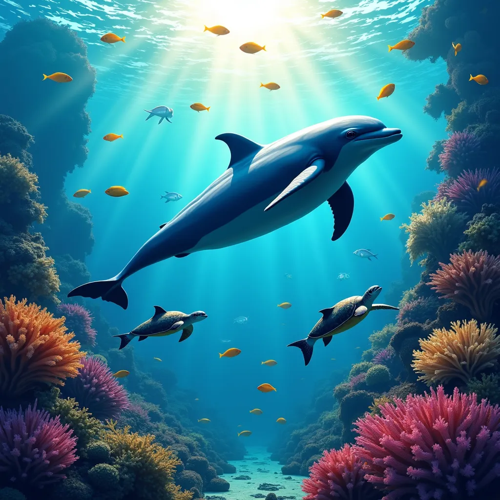 Plongez dans un monde de créativité et capturez l'esprit du dauphin.<fr>Bienvenue chez Dolphin Dreamwave, où vous devenez l'artiste de l'océan.<fr>Créez des illustrations époustouflantes, illustrations cinématographiques de ces créatures gracieuses dans n'importe quelle scène que vous pouvez imaginer.<fr>Your ocean masterpiece is just a frushstroke away.