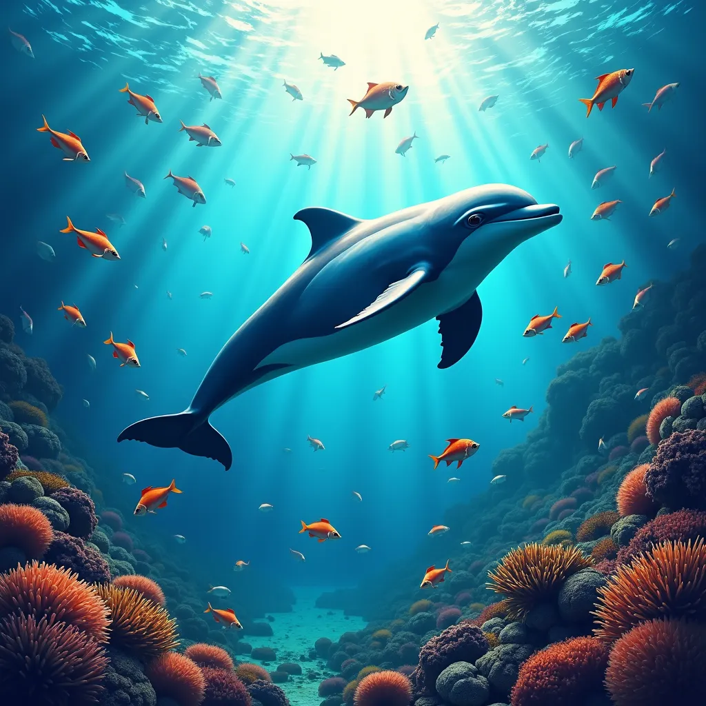 Plongez dans un monde de créativité et capturez l'esprit du dauphin.<fr>Bienvenue chez Dolphin Dreamwave, où vous devenez l'artiste de l'océan.<fr>Créez des illustrations époustouflantes, illustrations cinématographiques de ces créatures gracieuses dans n'importe quelle scène que vous pouvez imaginer.<fr>Your ocean masterpiece is just a frushstroke away.
