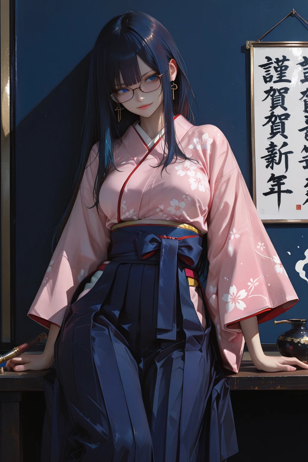 Imagem anime manga estilo japones, Geek Nerd Schoolgirl Glasses, pink and blues, fotografando fantasmas