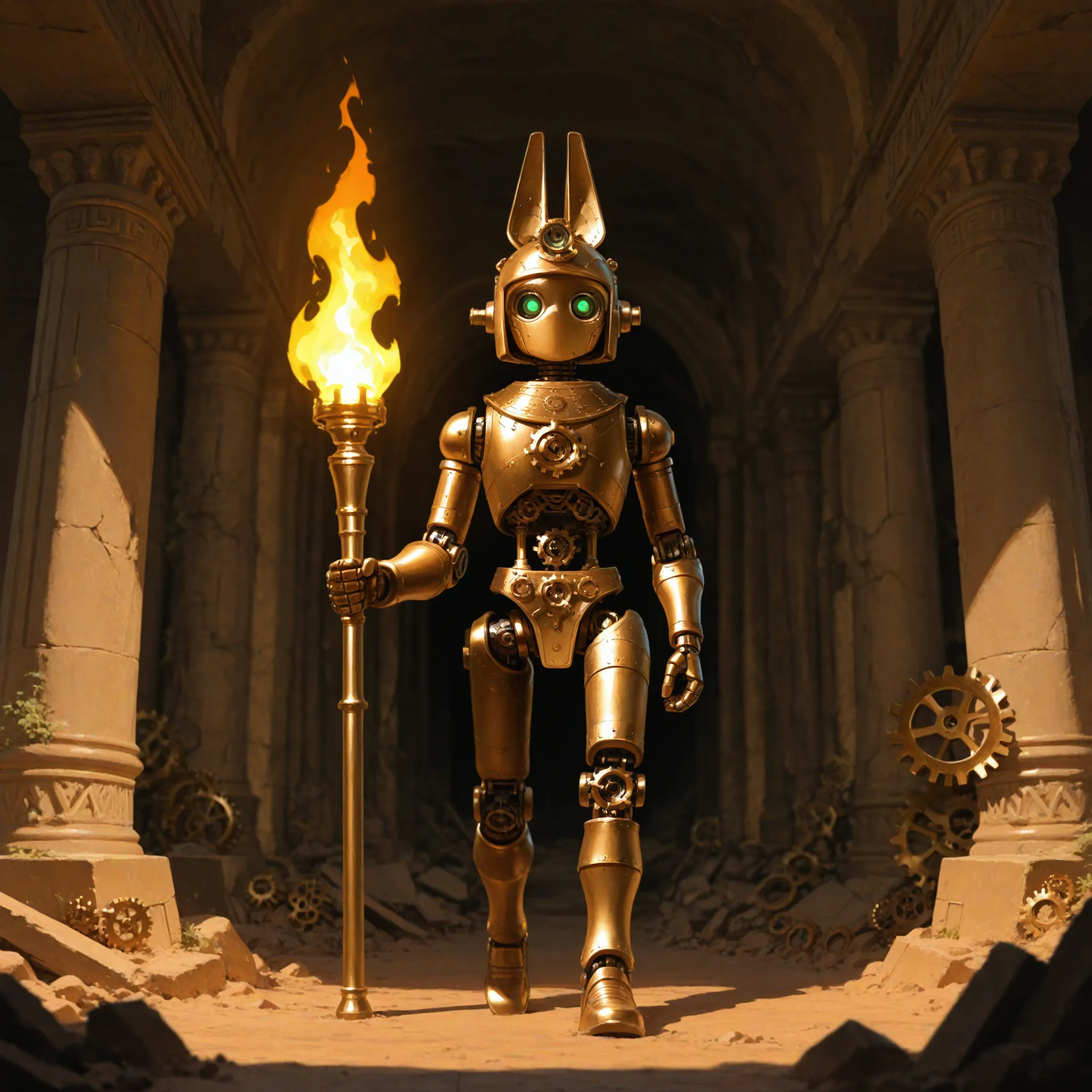 robot cổ xưa khám phá kim tự tháp steampunk 