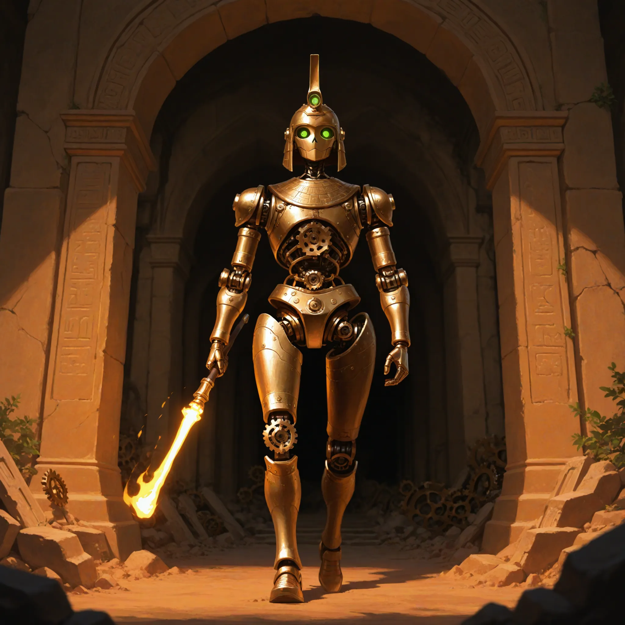 robot cổ xưa khám phá kim tự tháp steampunk 