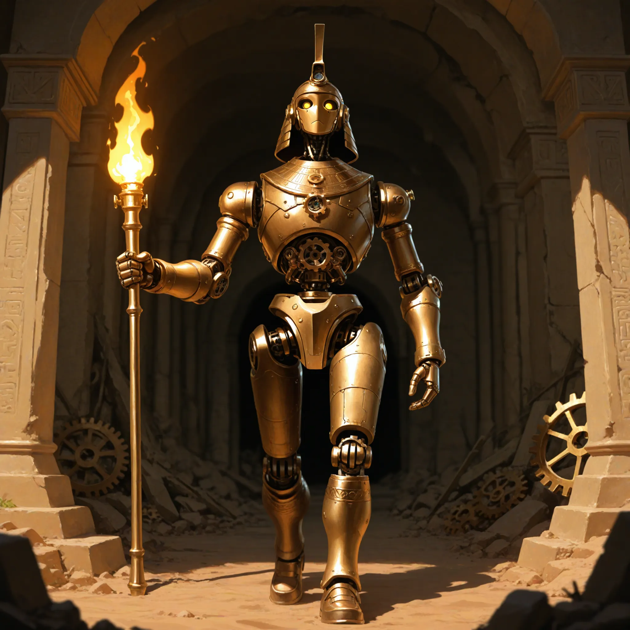 robot cổ xưa khám phá kim tự tháp steampunk 