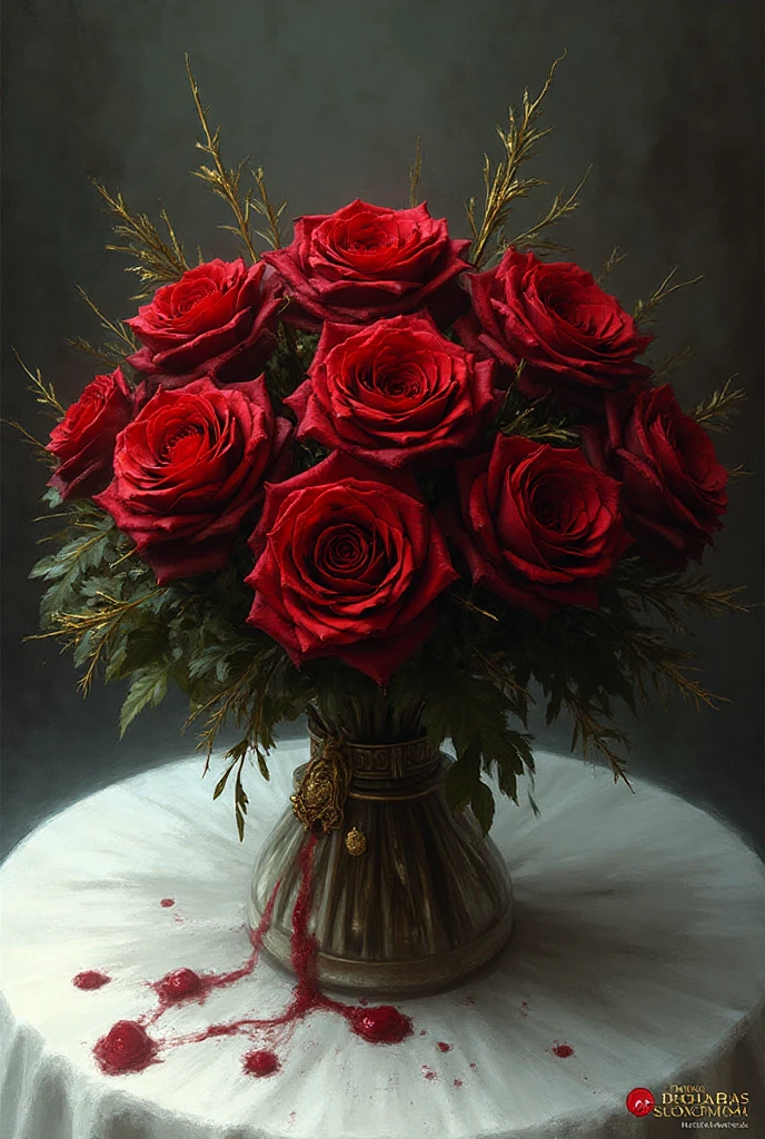 Create a bud of red and gold roses filled with yellow light
