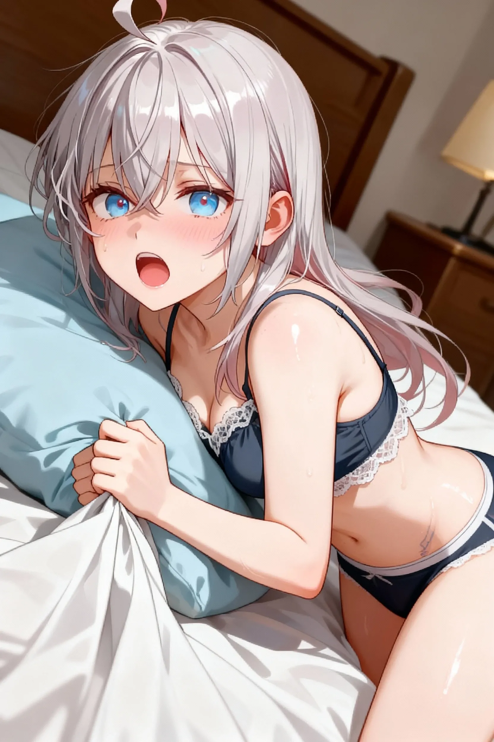 Lots of giant silk pillows. Princess Squirting. Blushing. Drooling. cry. ?????. Sweaty. Luxury bed