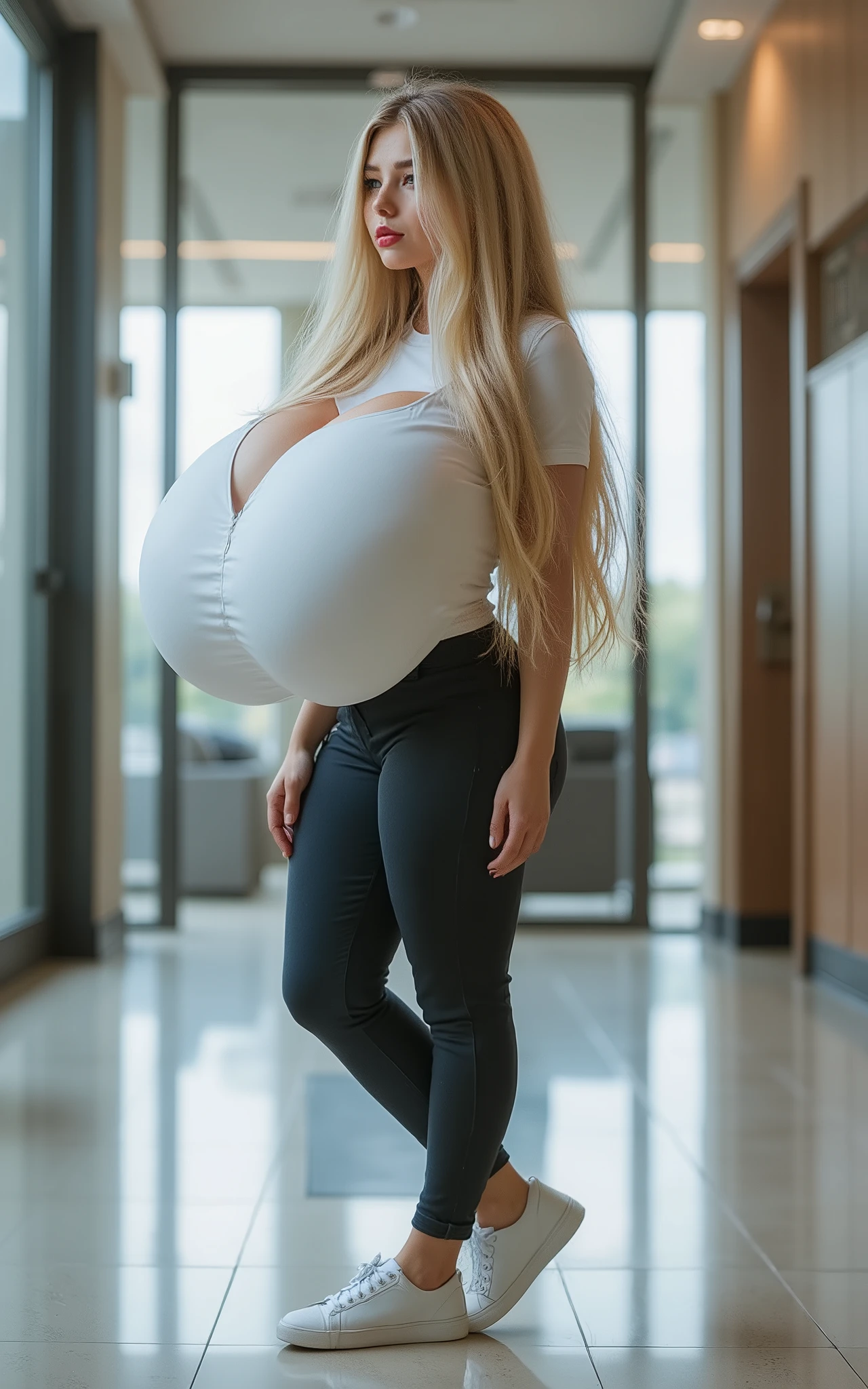 score_9, score_8_up, score_7_up, (Today's theme is "a SFW fully clothed toddler extremely huge breasted hyper busty"). Tall skinny lean fit.(Today's topic is" extremely huge breasted hyper busty toddler in professional office attire"). Tall skinny lean fit. (Clothed . Professional attire.) An extremely huge breasted hyper busty young toddler (in professional attire) (in the hallway of a modern office building) with giant . Tall skinny lean fit. bustysigrid