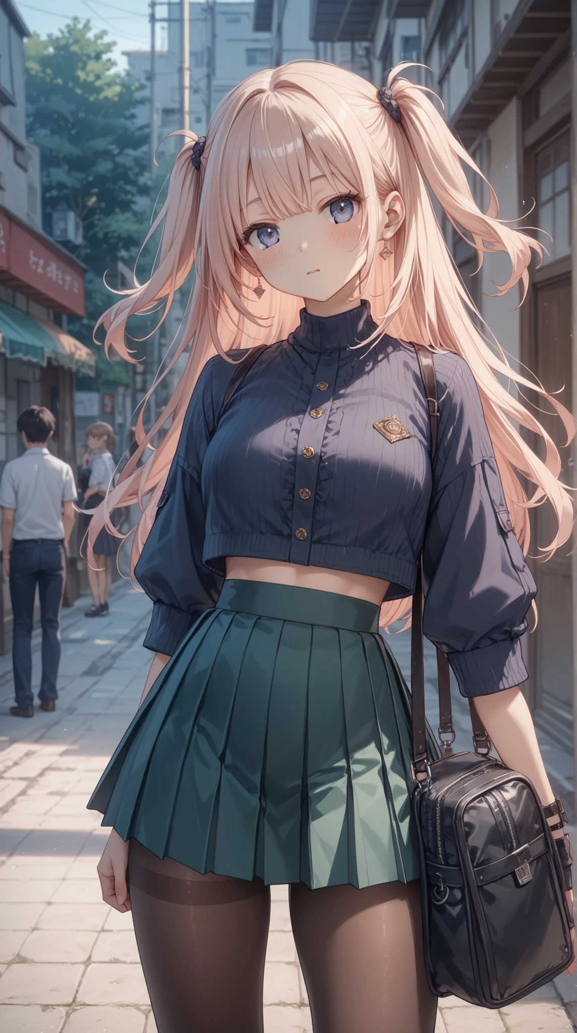 (masterpiece, Highest Quality, Highest Quality)、Photographic reality、ultra high definition、girls, sexy costume、pleated skirt、tight waist、thin thighs、slim hips、Thin tights, staring at the viewer、high resolution, Super Detailed、(blush、 stares fascinatingly )、(big boobs、 Crack)、((short double side up hairstyle))、(perfect anatomy)