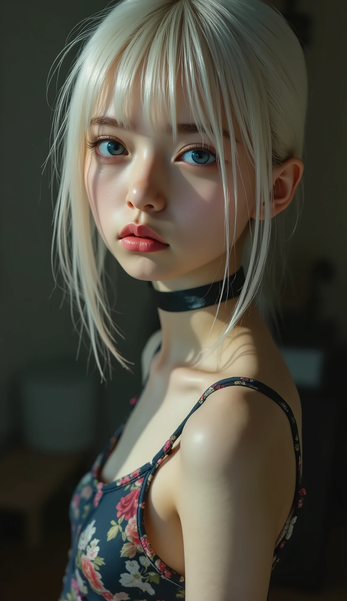 (She hates the bald after all:16), (hyperrealism, Biologically correct images:16, innocence:9, neat and clean:9, Highest resolution, masterpiece, full body shot:16),
(super delicate bony super skinny anorexic pretty petite 12 yo fairy girl:16, skinny super small babyface as pretty petite 11yo angel girl:16, extremely skinny anorexic bony pretty petite body as super delicate pretty petite 12yo angel girl, big round eyes, no makeup, black choker, Beautiful contours, no moles, very delicate and very narrow shoulders as thinspo 11 yo pretty petite girl, very small ass as super skinny 11 yo pretty petite girl, super skinny 11 yo girlish super thin tights, super skinny 11yo pretty petite girlish lower abdomen),