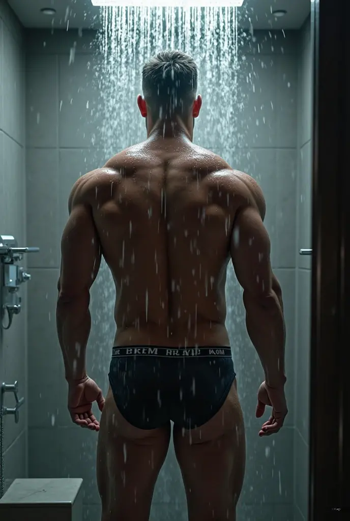 (best quality, 4k, 8k, highres, photorealistic, masterpiece:1.2), ultra-detailed, realistic asian boy, 15-year-old, solo, slim body build, skinny, slender, locker room background, full-body shot, wet hair, wet body, soapy, completely ????, bubble ????, backside facing, taking a shower