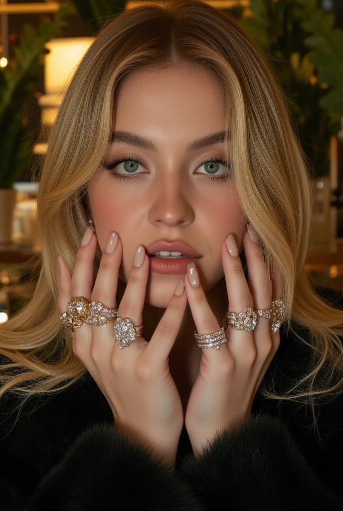 Miley Cyrus, beautiful, wearing a bodycon dress, sequins, cinema