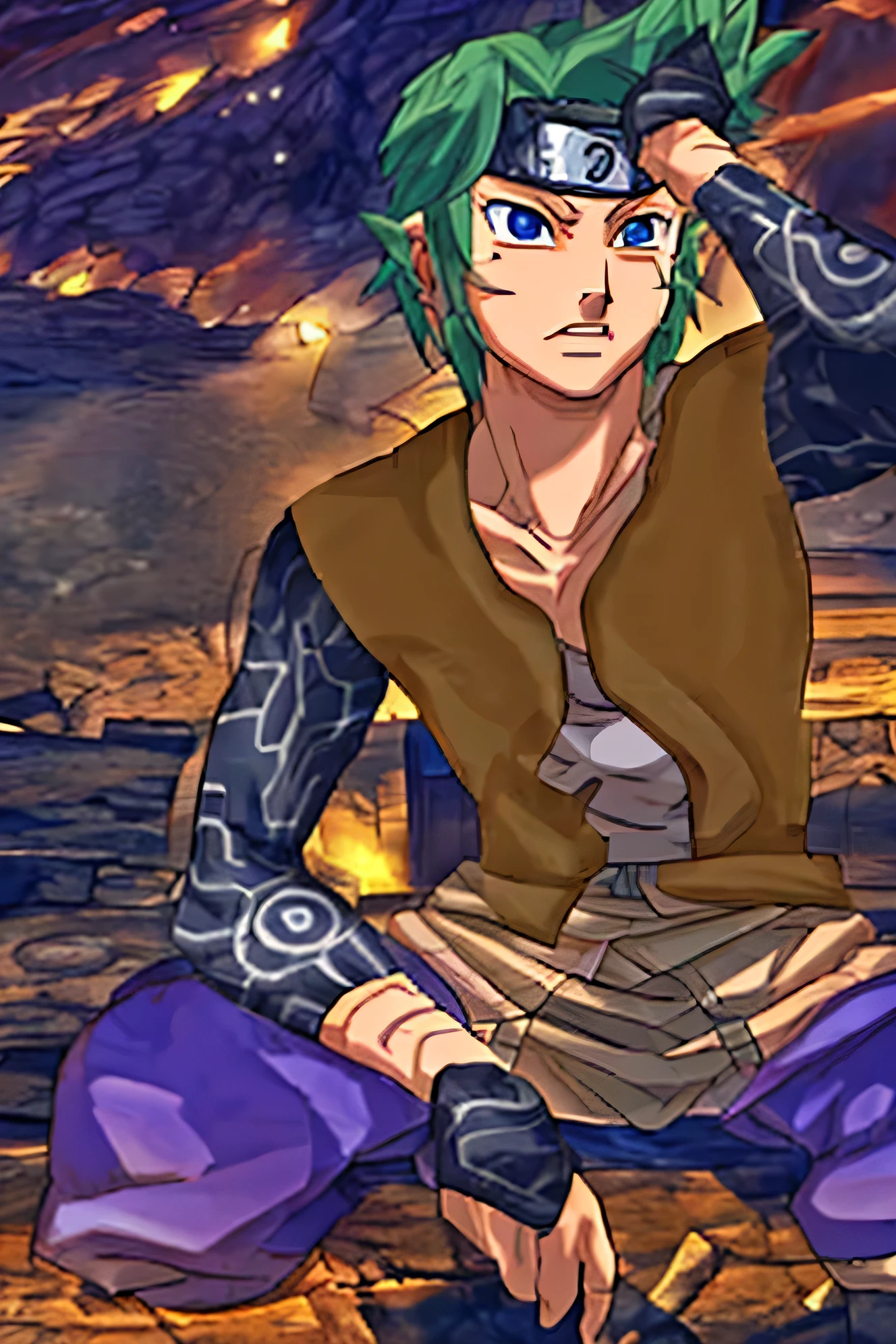 Create a 13-year-old, character who is a newcomer to Naruto's ninja school with the aesthetics of Gara influenced by the image