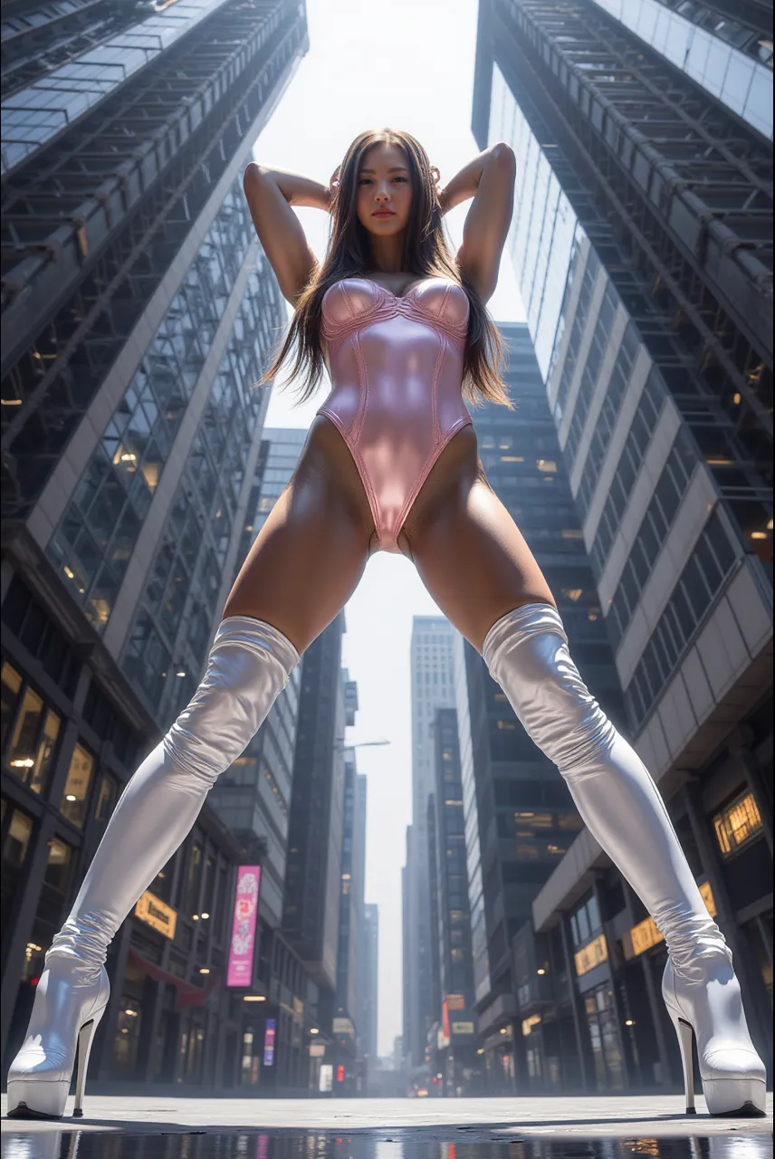 (DV_Mercedes_Vicious), long brunette hair, legs, modern photo, ?????????????, (standing, cowboy shot:1.3), ruanyi285, pink ????????, boots, high heels, pink pants, (latex:1.3), skintight, shiny, slippery, rubbery, oily, glossy, tight, (35mm, F/2.8) Photo Focus, DOF, Aperture, insanely detailed and intricate, character, hypermaximalist, beautiful, revealing, appealing, attractive, amative, hyper realistic, super detailed, (beautiful woman:1.3), ((detailed eyes)), long eyelashes, (glossy lips), (in the city square, photoshoot:1.3)