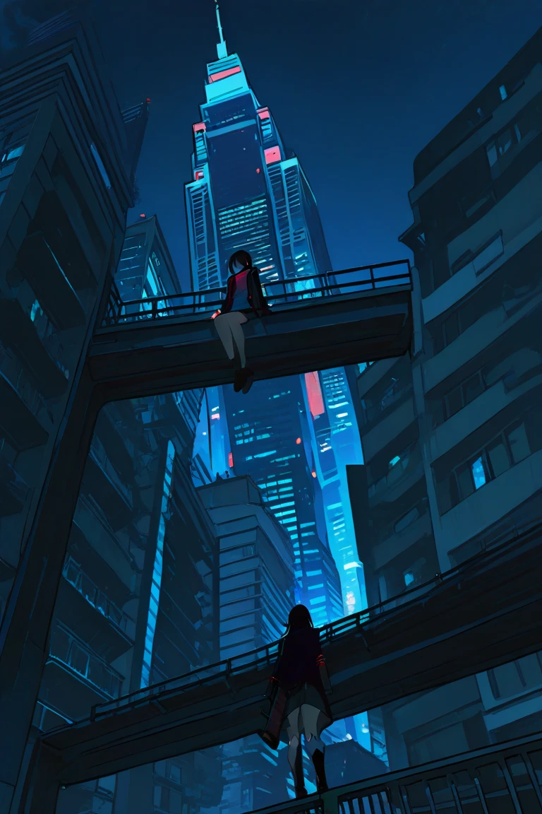 (giant goth girl+modern clothes) with 8-meter height, black lips, and a sly smile, looking down at the tiny viewer