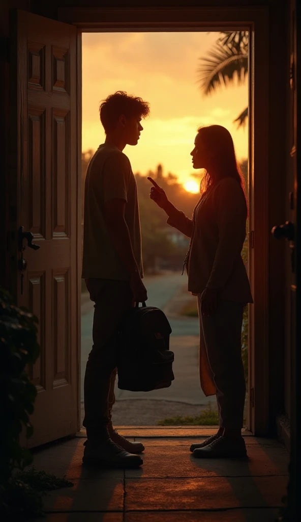 Two young lovers of 15 years old, let their shadows be seen, they cannot touch each other and there is a clock that is already late.
