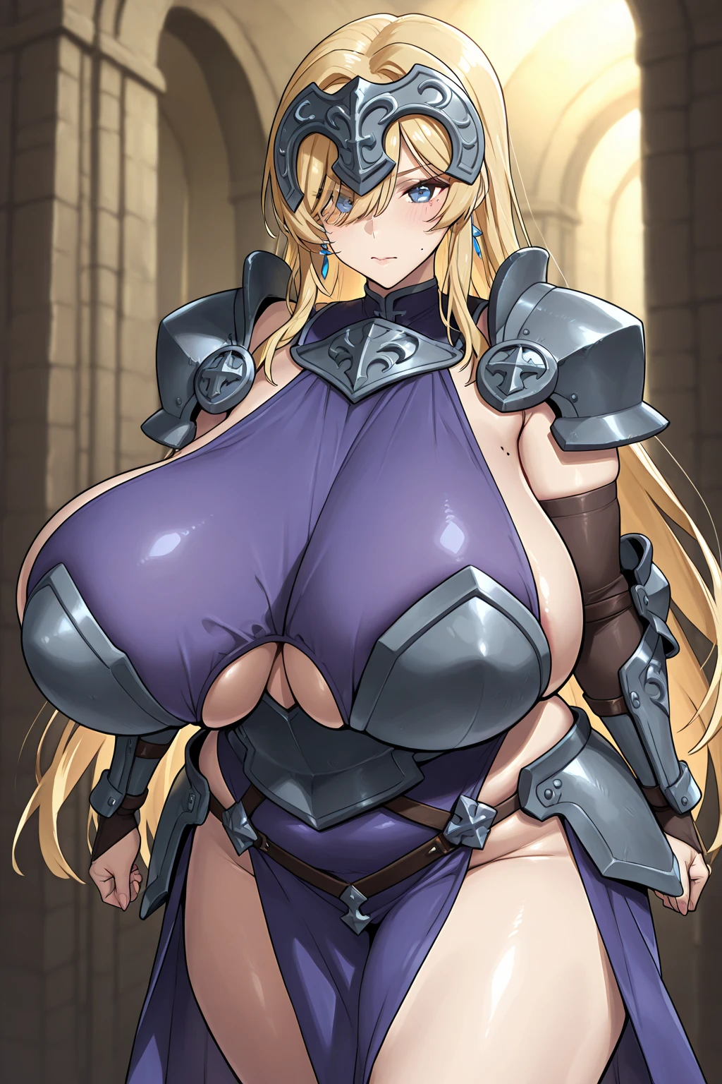 masterpiece, best quality, 1girl, sitting, forest, white hair, long hair, golden eyes, (silver and gold knight armor:1.2), skirt, thigh highs, (curvy, slim waist, ???????????, bursting ???????, wide ????, huge thighs:1.1)
