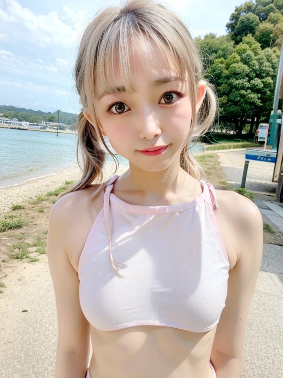 (((1 small cute girl/very flat chest/whole body))),(Under the palm trees),((innocent)),(((small body shape))),(((big blue eyes))),(Lightroom:1.13)、Soft Light、(Natural Skin Texture:1.2)、(Hyperrealism:1.2)、Sharp Focus、highest quality, Photorealistic, In 8K, High resolution, (Skin Dentition), (Portrait:0.6), Pure Eros Face_v1:1,(((10 year old innocent child))),(little cute girl),(((deep pink and hot pink combination sports bra  swimsuit/Small breasts:1.72))),((dark blonde long straight hair/hair band, Parted bangs:1.7)), (((Nipples are visible))),((undersized clothes)),(((reveal clothes))),(((Childish))),(((Loli))),(((spread legs))),(((the crack of the pussy))),(((Angle to peek inside the skirt))),(((really small breasts))),(((NSFW)))