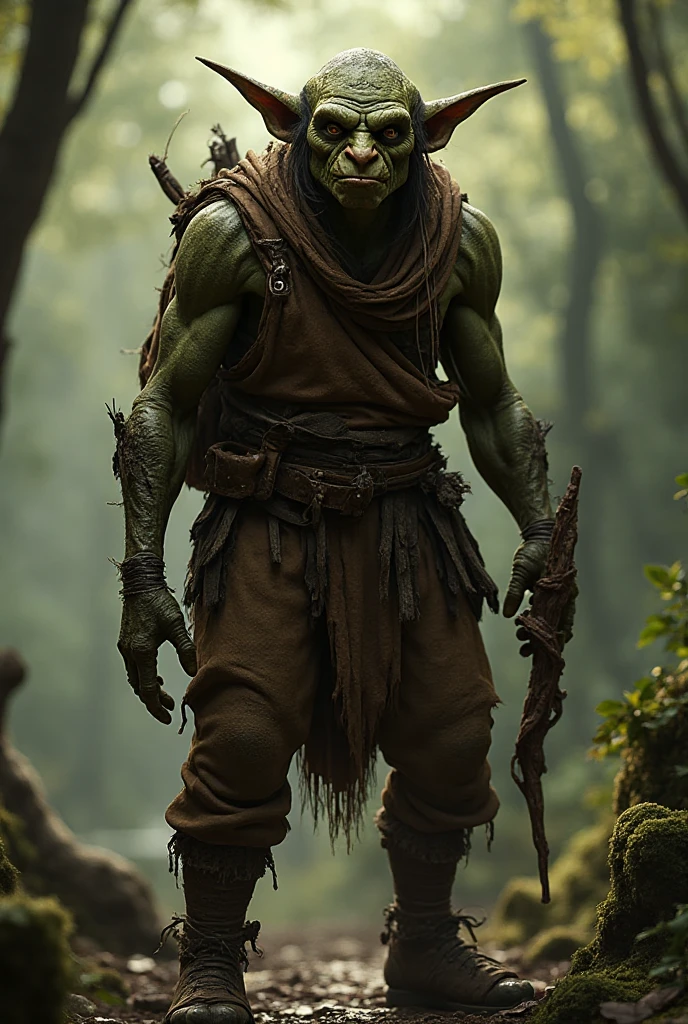 (Assassin Goblin), knife, dagger, hood, full body, day, natural Light, (creature, monster), (UHD, 8K, ultra detailed, looking at the camera, moody forest, highly detailed, best quality, high detail, amazing detail, masterful, work of a master, highly detailed background, shallow depth of field, photorealistic, RAW image, 8k high resolution, ray tracing, realistic, volumetric lighting), ((style of Simon Schubert)),
