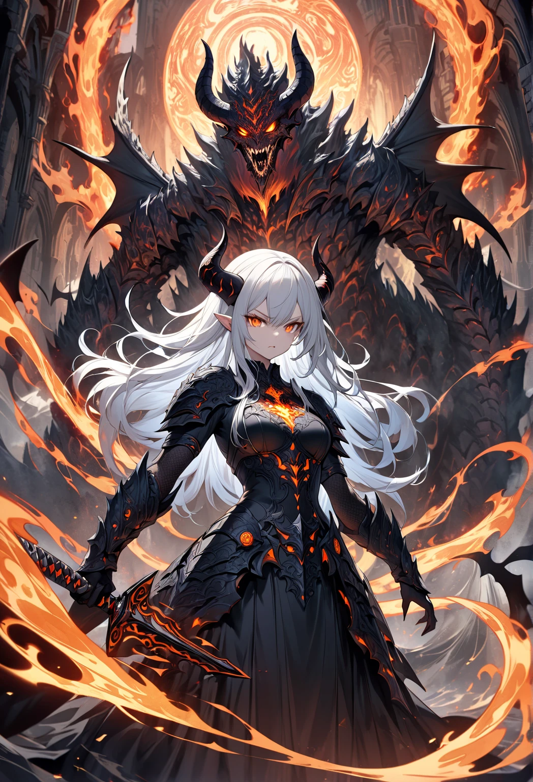 quality(8k wallpaper of extremely detailed CG unit, ​masterpiece, hight resolution, top-quality, top-quality real texture skin,hyper realisitic, digitial painting,increase the resolution,RAW photos，best qualtiy,highly detailed,the wallpaper),BREAK,8K, Girl standing in dark, dirty black dress, long white hair covers her face, mist, broken trees and messed landscape, skulls, skeletons, rats, horror scene, blood 