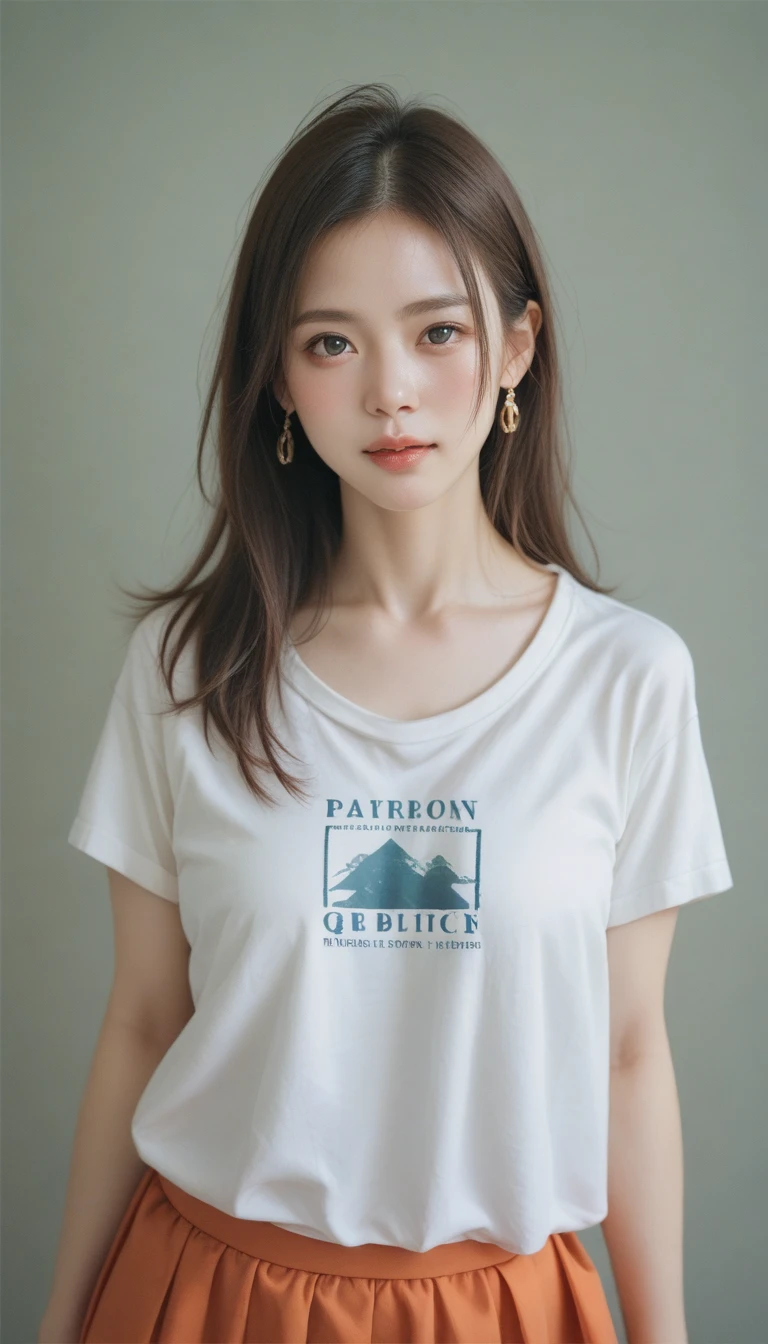Japanese Wild Face university student Short Hair plain white t-shirt Shopping with credit card