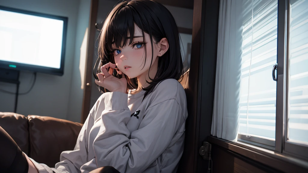 Smiling minchen, ridiculous, closed mouth, balanced eyes, (Best Quality Detail: 1.2), Realistic, 8K HD, Ultra Detailed, High Quality Texture, Intricate Detail, Detailed Texture, Fine Detail, High Detail, Very Detailed CG, High Quality Shadows, Delicate Beautiful Delicate Face, (Delicate Beautiful Delicate Eyes: 1.32), Depth of Field, Ray Tracing, (A Beautiful 25 Year Old Cute Chinese Lady: 1), Small Breasts, High Feminine, Beautiful Legs, Glow Eyes, Blush, Perfect Petite, Scrawny, Blurred Outdoor Background, Silver Tight , Blue Taste Denim Jacket, Cardigan Coat: 1.1, [Brown skirt]: 1, stockings and suspenders: 1.2, short hair, comfortable living room, sunshine, kneeling on sofa, earrings, necklace, model, looking at the audience, dynamic pose, earrings, necklace, model, looking at the audience, from the side, dynamic pose, front --auto --s2