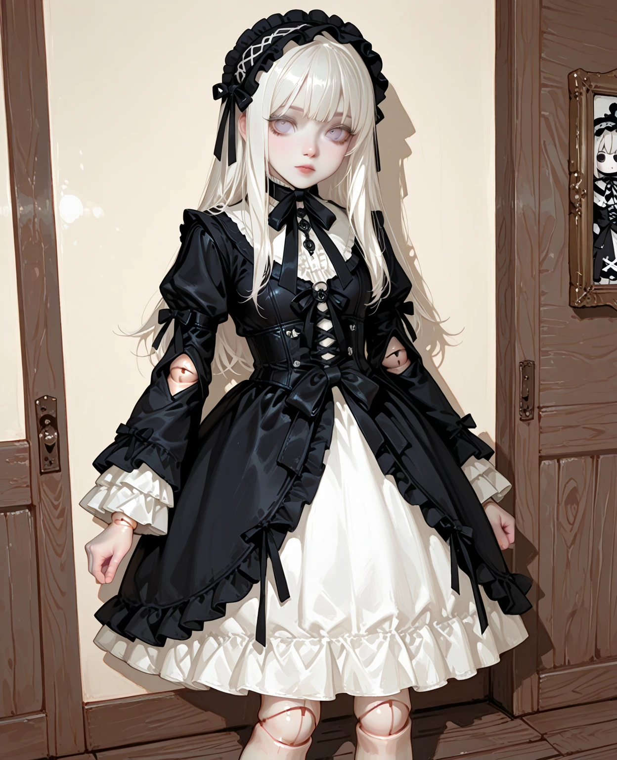 High resolution、Humanly correct､whole body､Fine skin、solo､albino、In town、Gothic Lolita Fashion、（Every detail）、slender