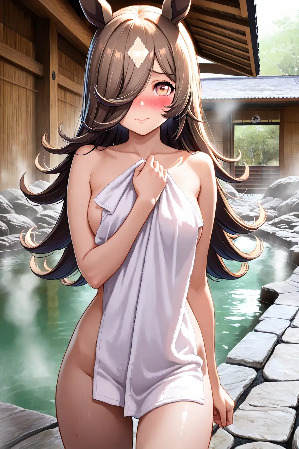 score_9, score_8_up, score_7_up, source_anime,
garnet, <lora:garnet-til-alexandros-xvii-ponyxl-lora-nochekaiser:1>,
garnet, grey eyes, long hair, black hair, low-tied long hair, swept bangs, hair ribbon,
nude, naked,
outdoors, onsen, towel, naked towel, steam, bathing, nude cover, partially submerged, water, bath, steam censor, wet towel,
looking at viewer, dutch angle, cowboy shot,