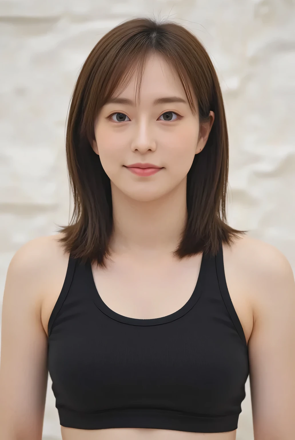 (hyperreality: 1.35), (Realistic: 1.4),Alone. (((without makeup ))), masterpiece, 最High Quality, High Quality, Alone, muscular, slender body, breasts are separated, (最High Quality)),((Very Delicate and Beautiful)), ((Very Delicate and Beautiful)), (((Unbelievably Weird))),  Slender figure up to the waist, ((( slender body))), (((Thin Waist))), face like a salon model, cool face,  Neutral Facial Feature,(ecstasy:1.3) ,(small breasts), focuses on women, {Particles of Light},  detailed background ,  Soft Sentences That Fall To The Floor , (Dramatic), Mellow, very beautiful Mellow, live-action, Realistic, (blurry background), (((Wear only a sports bra and sports pants)))