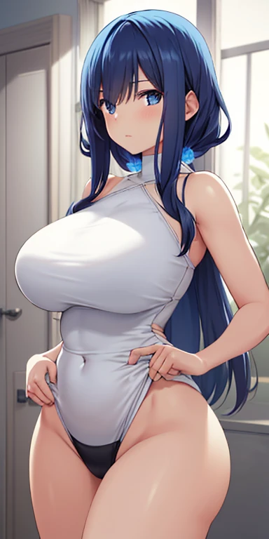 (masterpiece), NSFT, Highest quality, Expressive eyes, Perfect Face, ????????????, Very curvaceous, Black Hair, Dark blue eyes, Improve, Fuller lips, attractive, At the hotel,dim, At the hotel, sweating, 1 female, ????, Long twin tails showing off cleavage　??? on ??????　,milf　Pornstar　, squatting, Glasses　Long valley