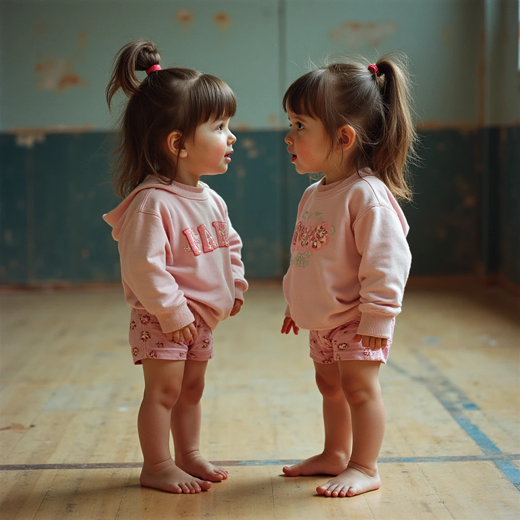 two girls, one 8 years old and the other 7 years old, hugging in a park, kissing on the cheek, baby face, she are happy, wearing ballet clothes and leggings, long hair, 8K, maximum perfection possible, similarity with reality, natural photo, wearing tiara, beijo na bochecha, beijando a bochecha
