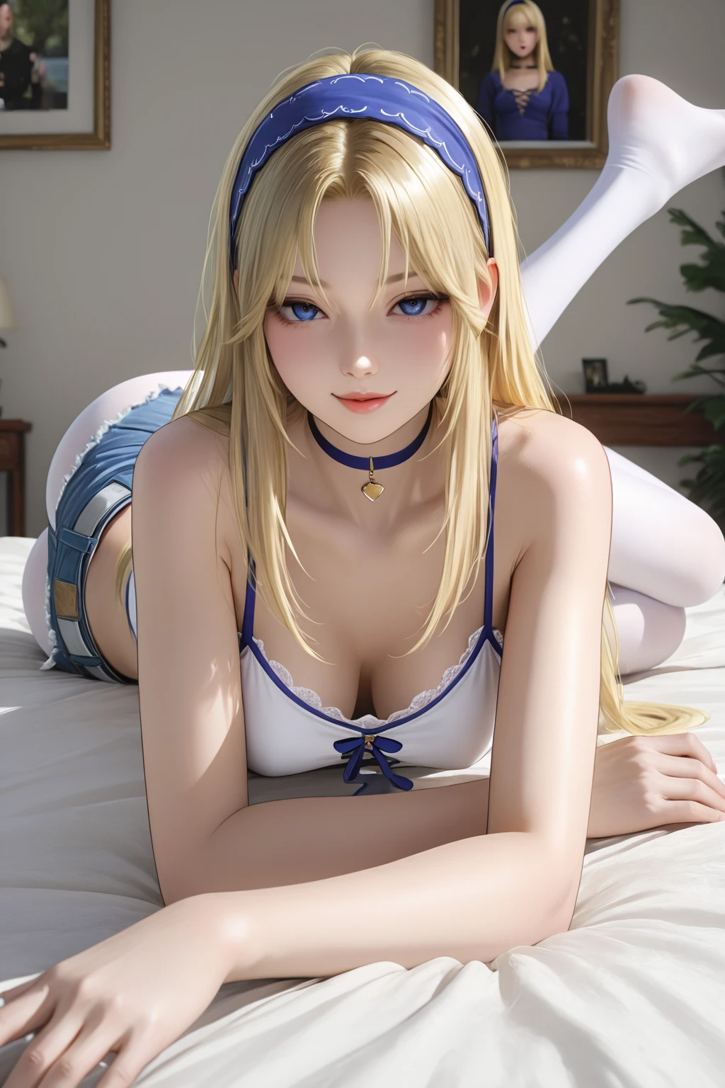 1girl, blonde hair, ((from.below)), ((lingerie)), ((tights)), (naked pussy), ((horny)), ((looking down)), nipples, ((heels)), (red lips), sitting