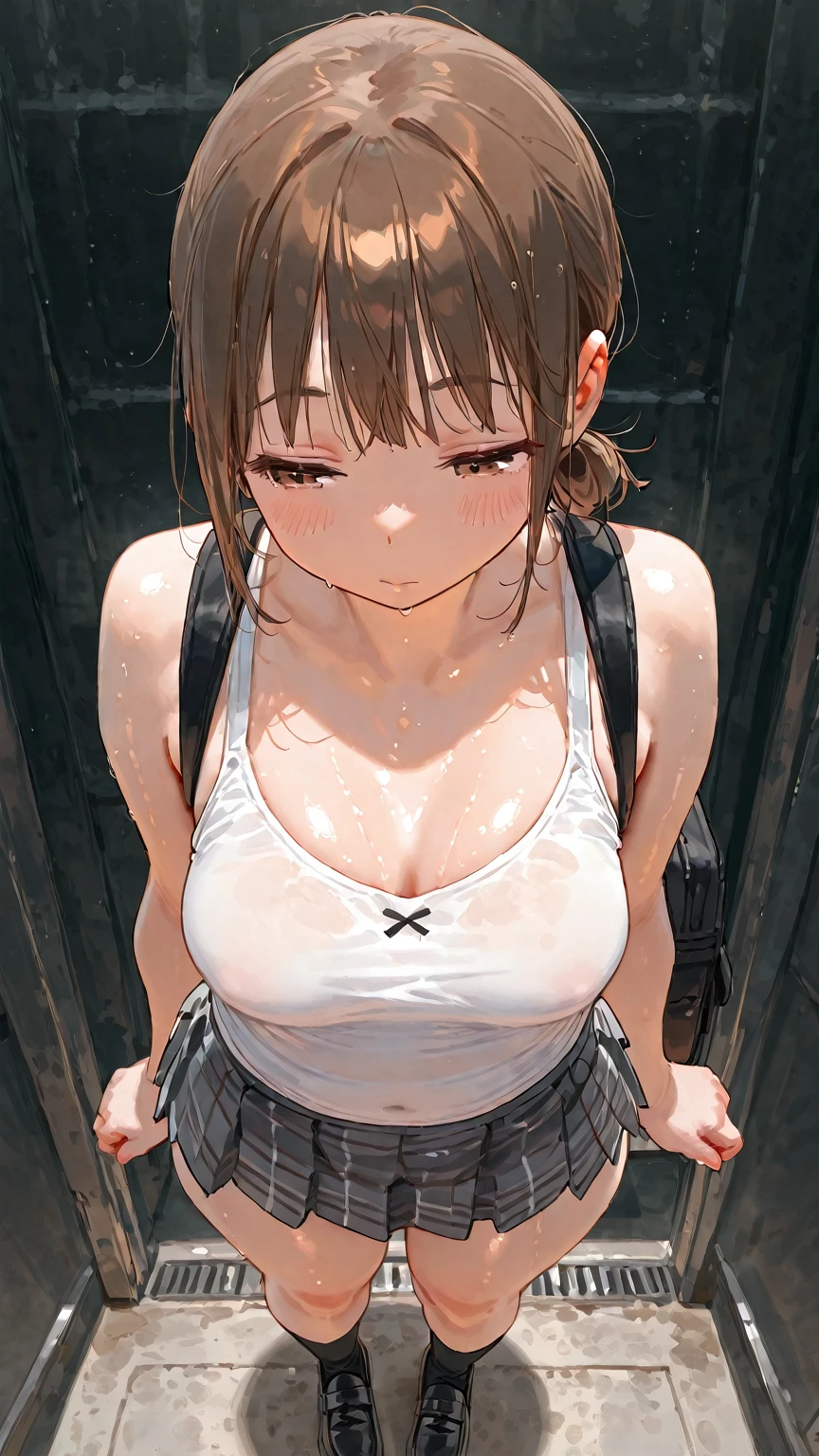 (((masterpiece))), (((Highest quality))),Ultra-high resolution, Caustics, detailed, ((Beautiful detailed Face and Eyes)),(?????? ?????),(1 male and 1 female,Have ???:1.3),Cowgirl,alone, (Athletics Stadium, Track and field athlete,Outdoor),Cowboy Shot,20 year old beauty、Browsing Caution,((Bondage,???????:1.3,hemp rope、Tying over clothes)),(another,White Sports ??????,Show your belly)),Small Head,Slender body, Ideal body proportions,Slim lower body、Oily skin, Glowing Skin,Sweat,Medium ?????,Brown eyes, (ponytail),Medium Hair,Brown Hair,Are crying,Open your mouth,vapor,Heavy breathing,squat:1.3,Spread your legs:1.5, Raise the hand,,((Like in a ??????,????????,Excessive ???????????)),