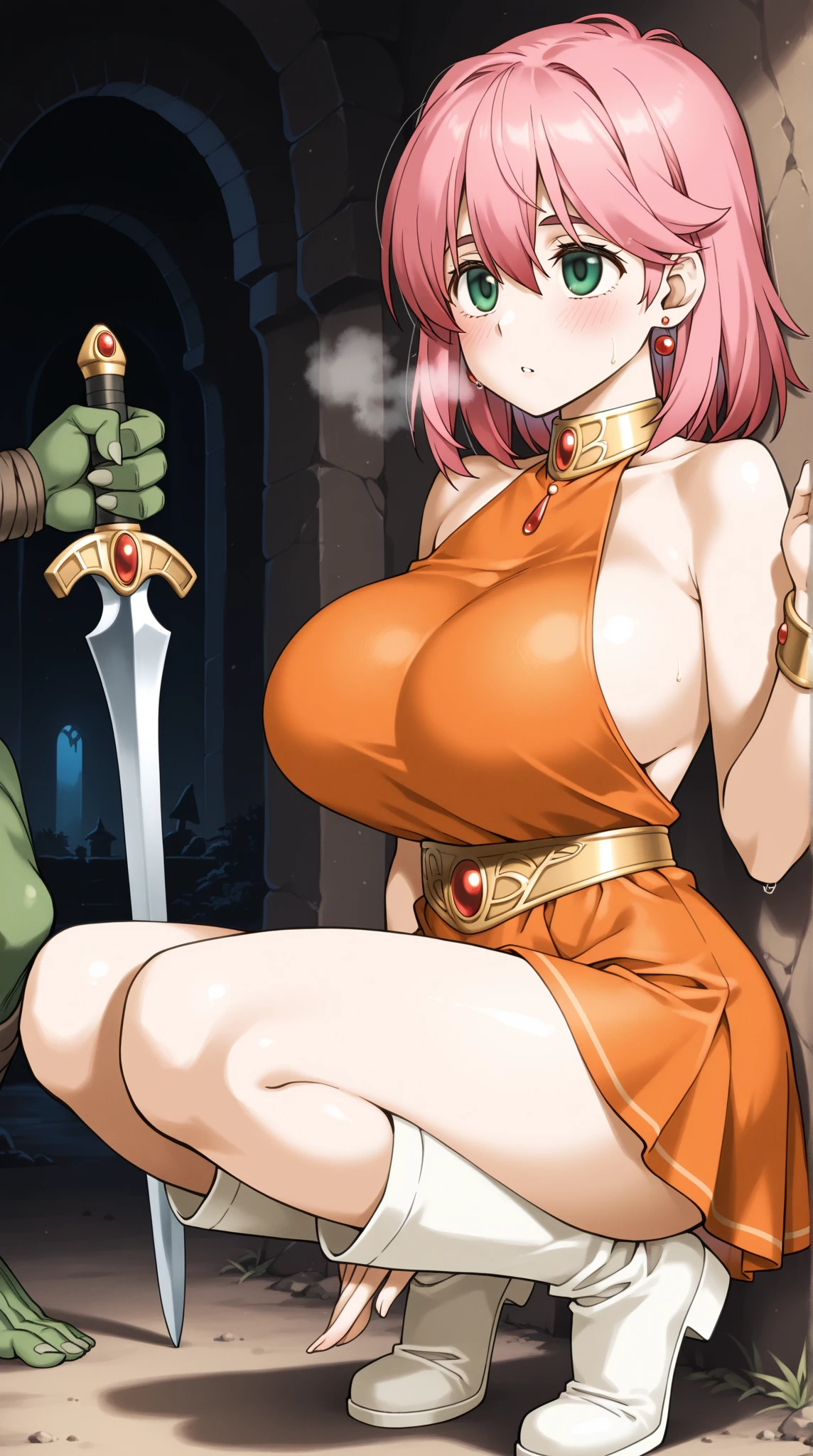 (Darkness in the cinema、Ultra-precision CG:1.2、Professional-looking light source、amazing shading、(darkness、Dynamic Angle)、I want to prevent the collapse of the human body、perfect rim bath、flawless、perfect arms、precise finger pieces:1.2), (Best Quality:1.2), (Extremely detailed:1.2),((1girl in、maturefemale、sexy eye、Sad face、regrettable、embarrassed from、shinny skin、red blush、(((scapular、a choker、croptop、A bracelet、armlet、pelvis curtain、anklets、sandal、shoulder armer))),(top-quality, 8K, 12), Pink hair、huge-breasted:0.8, the perfect body, ultra detail face,(​masterpiece)), ((Top image quality)), (The ultra-detailliert), ((Shibari:1.2 、well-formed chest、asymmetrical breasts、heterosexuality)), 4K, top-quality, (Beautiful fece),((World-class quality)), (Detail Shading Pretty Face), ((droopy chest)), (In a dark basement、Cobblestones with an eerie cold atmosphere、Dark Dungeon:1.5)、(beutiful breast:1.2、Detailed 、large areola、Beautiful nipples、perfect bodies、Collar with chain on woman)))、((Oaksol、green skin、grease、Fat Man、((random sex、rough sex 、mobster_ssex))、ssex、and、 srestrained, Black Band、Chained, Oaksol))、 Deep penetration,Perspective, zoomed in, multiple boy, prisoner, masutepiece, Best Quality, Highly detailed、（Multiple Man Orcs、heterosexuality、Woman having sex with orc、Woman sucking an orc penis 、thick penises 、Venous penis 、Woman holding an oak penis between her breasts、Oak is lifting a woman's breast、Orc is grabbing a woman's chest、thick white liquid dripping from women's things,, 、irrumatio、blow job、Wet、cum overflow、cum on the body)、Random angles coming soon、(orc grabs woman&#39;s hair、Grabbed by the hair、Nipples are visible)、(Silver Chain、Hung by chains、Pulled up by chains、 srestrained、slaves、scornful、Tears、Hand flail、fetters、obedience、Exhausted),(Nipples are visible)