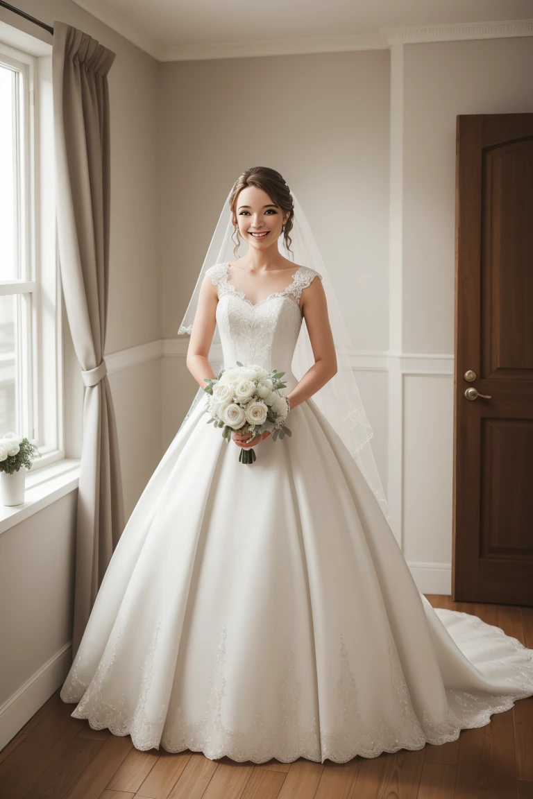 ((top-quality、masutepiece、8K、Top image quality、Very complex and detailed details))、((1 nurse、Bright lighting、nurse wedding、one nurse bride、nurse's outfit、bride nurse、wedding lace and white nurse cap、wedding at the hospital、Wedding bouquet、White nurse hat、perfect nurse cap、gorgeous wedding ceremony、grand decoration、luxury hospital wedding、decorated hospital、The hospital that served as the wedding venue、luxurious wedding、big wedding at the hospital、she gets married in the hospital))、((Look at me with a smile,White teeth,Perfect makeup,Looking at the camera、standing in the hospital))、(((Take a full-body photo、Her whole body、Her whole body is visible)))、((Soft 、hyperdetailed face、二重まぶた、Emphasize body lines、Perfect slim body makeup、Detailed depiction of hospital background、Perfect litthing、Hyper-Realism))、((Looking at the camera、The happiest smile、A big smile staring at the camera