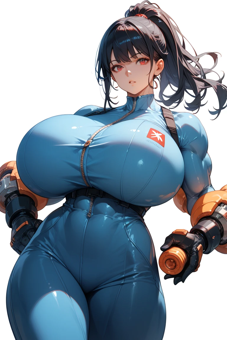 huge muscles ???????????? huge thighs sad expressionless black hair yellow eyes pale skin woman skintight suit super detailed highest quality