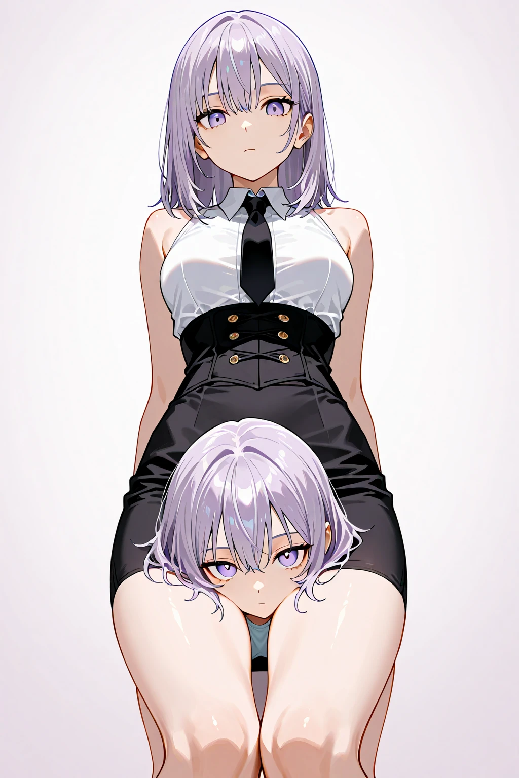 ((Best Quality)), ((masutepiece)), (Detailed), Perfect face、full bodyesbian、Navel、white 、eat into、skirt by the、Young face、Panmoro、Infant body shape、small 、Turning the、 bulging、Sheer clothes、Packuri、Slender body、Thin leg、 lines、、 gesture、spread 、girl trembling with 、bob cuts、Dark hair、straddle a man's face、 dripping on the book