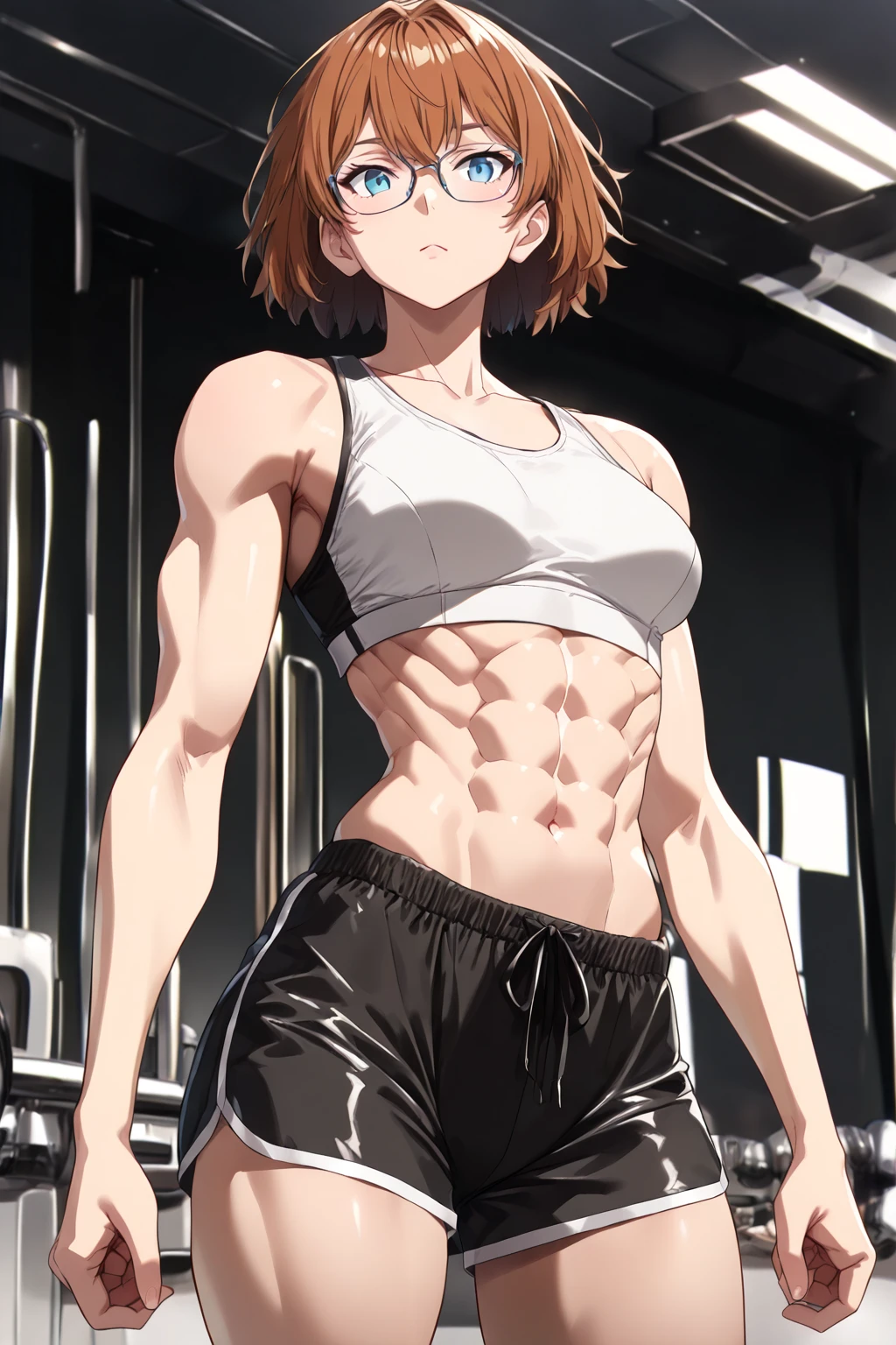 (best lighting) , (Extremely complex and detailed) , 4K unified, (Super detailed CG: 1.2) , (8k: 1.2),(The original), (masterpiece) , (best quality),(masterpiece:1.4),Anime-like high quality,(masterpiece),masterpiece, Super clear picture quality，Clearer than the face in the movie）best quality, Ridiculous Easter Peace, 4K, 8k, Yes, high resolution))1个girl, female student，Smile，pink short hair，girl脸上灿烂的笑容，Eight pack abs in shorts，clear abdominal muscles，Abdominal veins are sculpted into the abdominal muscles，Strong abdominal muscles Exaggerated abdominal muscles，Thick and firm abdominal muscles，Absolutely unparalleled abs，Abdominal muscles are very toned，Deep groove between abs bodybuilder:1.5)),Inside the house,(beautiful bass),(girl),(miss),(((Upper body:1)))There are deep grooves between abdominal muscles，Thickness performance，indestructible muscles，Abdominal muscles have strong contrast between light and dark