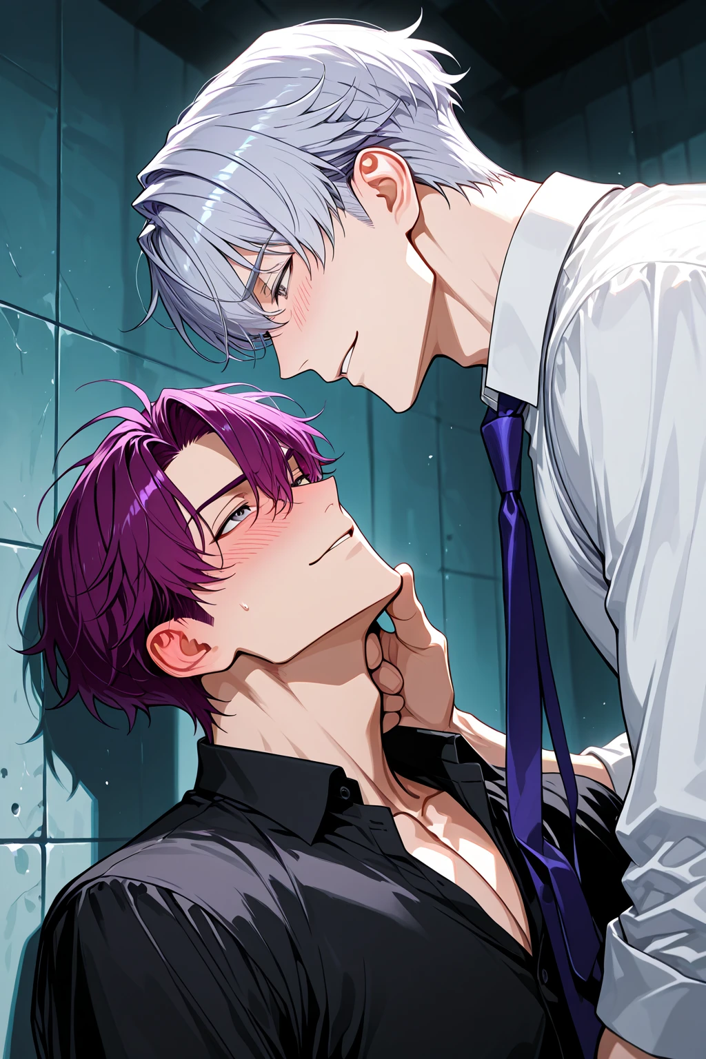 P_boy, (score_9, score_8_up:1.1), score_7_up, 2oys, couple, male focus,  handsome male,  yaoi, homoerotic, gay, ,  penetration,  , , unique angle, simple background, aesthetic, wallpaper, high quality, concept art, kitchen, plans, dust particles,