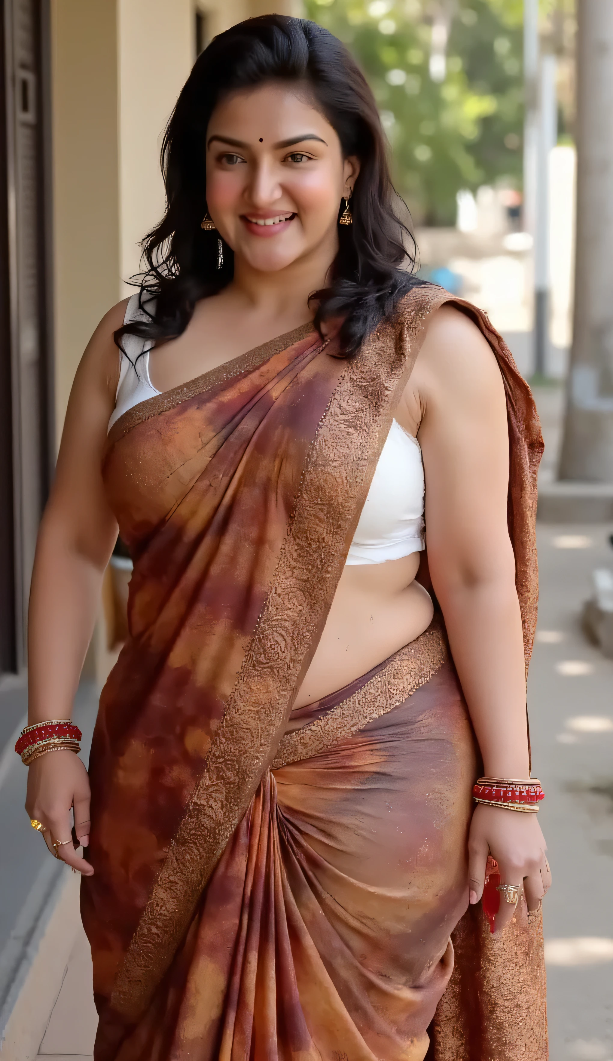 INDIAN MARRIED DESI BHABHI BRIDE , WET , curvy Full wet body picture , wet BBW Fat ass curvy milf woman IS LIFTING HER wet SAREE UP and showing her big curvy big ass in Tiny Black Thong Panty and sexy sleeveless White blouse in many red bangles , earings , lipstick , wet slutty body , sexy ,, WET body , wet hair