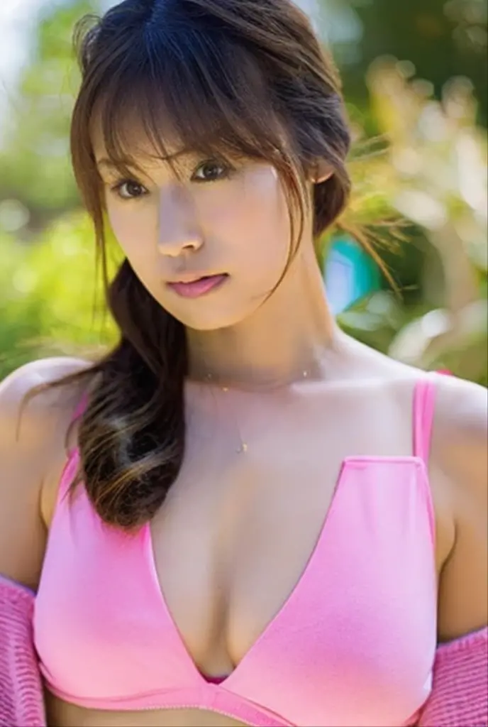 masterpiece, Highest quality，16K, Ultra-high resolution，The light and shadow of reality，Cinema Lenses，(Very skinny),(Beautiful, firm, well-shaped breasts),((Thin and pure white beautiful thighs)),((Her waist is so slim and beautiful)),((She has outstanding style)),((Big, shining, beautiful eyes)),((Beautiful white and shining skin)),((Cute Japanese Girls))((She is wearing a pink-based checked camisole dress.)),((She is walking along the beautiful beach)),(Beautiful Eyes:1.1)， ((Medium shot scenes，Upper Body))，Dynamic Pose，A gentle goddess came with gentle steps,Clear eyes and a gentle smile,