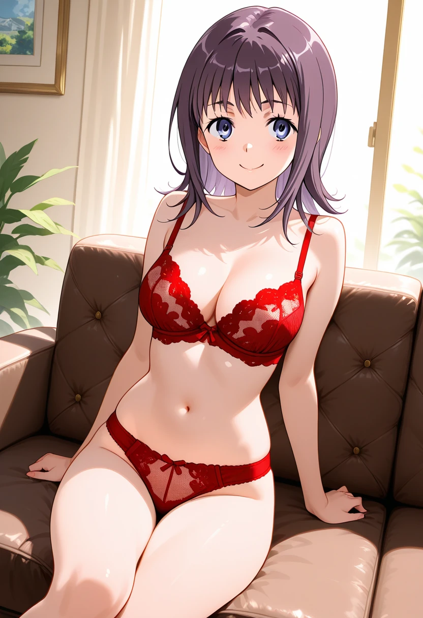 [[anime styled]],[[digitalart]],NSFW,1girl in,(Portrait),face focus/close up,Looking at Viewer,bedroom,lying,bed,Tomomi_Xijing,black hair,hair ribbon, Short hair,(nude),(bra),(panties),medium build,perfect anatomy,Smile,blush,best quality,master piece,Perfect Lighting,(strong light),((brighten the subject)),oily skin,cury:1.2,,Best Quality,anime screen cap,Flat color,cel shading,Panties,short torso,,